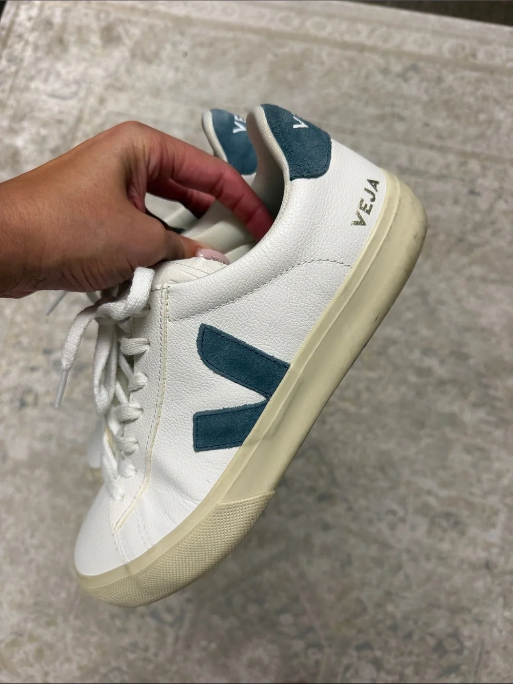 Veja White Leather Sneakers Slate Blue Suede (size EU 42) US men’s 9 women’s 11